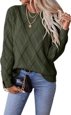 SHEWIN Womens Sweaters Crewneck Cable Knit Sweater Long Sleeve Fall Tops for Women 2025