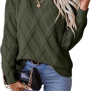 SHEWIN Womens Sweaters Crewneck Cable Knit Sweater Long Sleeve Fall Tops for Women 2025