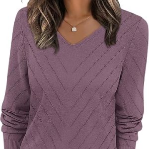 WIHOLL Sweaters for Women V Neck Casual Knit Long Sleeve Tops Lightweight Pullover Clothes Fall Fashion Outfits 2025